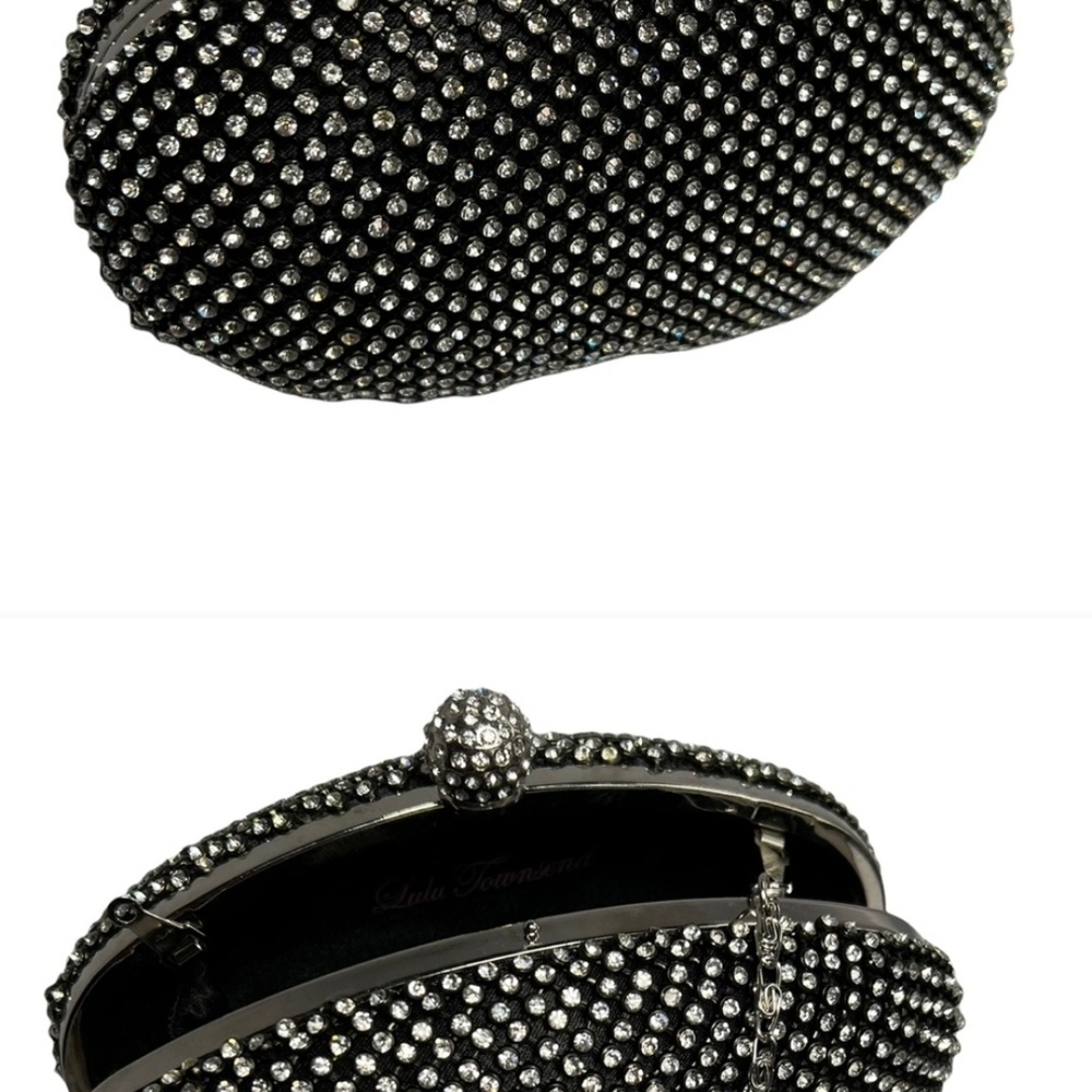 Lulu Townsend Black and Silver Rhinestone Clutch 7" x 4.5" - Picture 4 of 6
